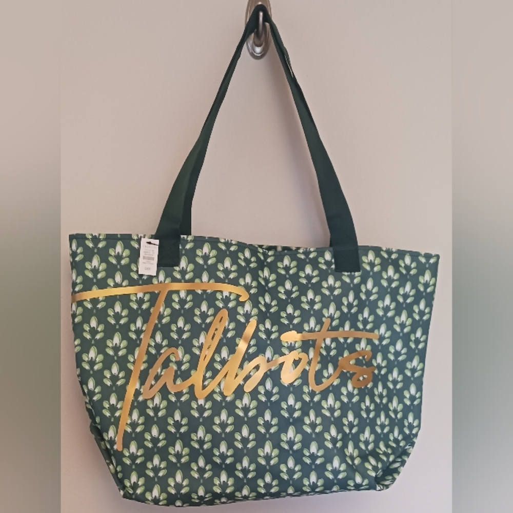 Talbots Canvas Green Gold Logo Beach Tote Bag Oversize - 23"x15" NEW